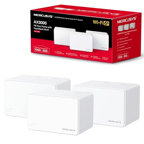 Mercusys AX3000 Whole Home Mesh Wi-Fi 6 System, WiFi Mesh Coverage up to 650m², Connect up to150 Devices, 160 MHz Channels, Full Gigabit Ports, Dual Band Wi-Fi, Easy App Control, Halo H80X (3-pack)