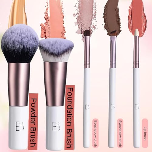 Image of BS-MALL Travel Makeup Brushes Premium Synthetic Foundation Powder Concealers Eye Shadows 7 PCS with Triangle Puff & Storage Bag .(ROSE PINK)
