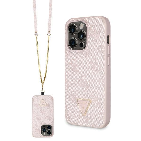 Guess GUHCP14LP4TDSCPP Coque pour iPhone 14 Pro 6,1" Rose Rigide Crossbody 4G Metal Logo