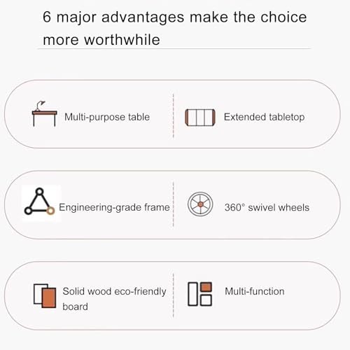 Height Adjustable Solid Wood Overbed Table with Wheels - Portable Rolling Desk for Bedroom, Living Room, Office - Versatile Steel Frame Design