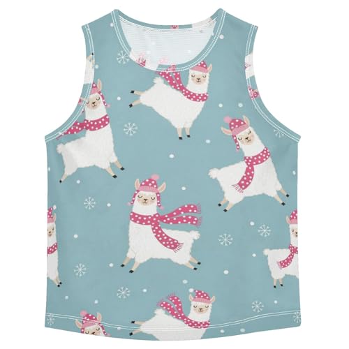 J JOYSAY Christmas Llama Snowflakes Boys Tank Top Sleeveless Muscle Shirts Quick Dry Workout Active Sport Kids T-Shirts 3-15T