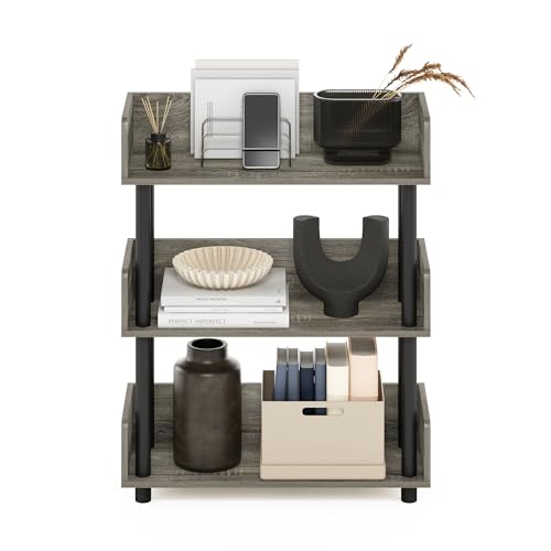 Image of Furinno TURN-N-TUBE Display Shelf, 3-Tier Storage Shelves with Side Panels, Open Shelves Book Shelf with Rounded Corner Top Edges, for Organization and Storage, Living Room, Home Office, French Oak