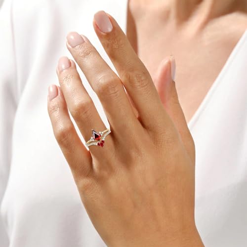 10K/14K/18K Yellow Gold Gemstone Engagement Ring Set for Women, Kite Cut Alexandrite Anniversary Wedding Rings Gift Custom Name Engraving4