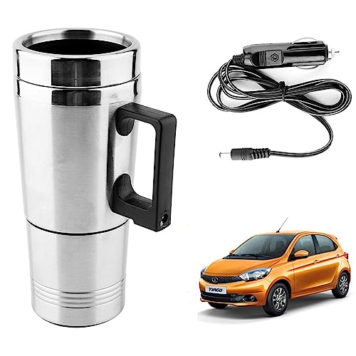 Image of Oshotto 12V Stainless Steel Car Heating Kettle /Mug, Travel Friendly electric Tea /Coffee maker Compatible with Tata Tiago (300ml)
