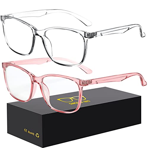 Image of Oilway Blue-Light Blocking Glasses Computer Reading /Gaming /TV /Phones Glasses Fashion Anti Eyestrain Glasses for Women Men(C1 Transparent + Pink)