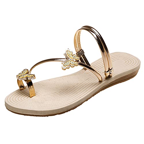SHOBDW Chanclas Mujer Sandalias Verano De Playa Planas Con Parte Inferior Paja Y Punta A La Para Comodas Antideslizantes Vestir Zapatos Elegantes Piscina Hawaianas Talla 34 Barefoot Dedo Oro 38