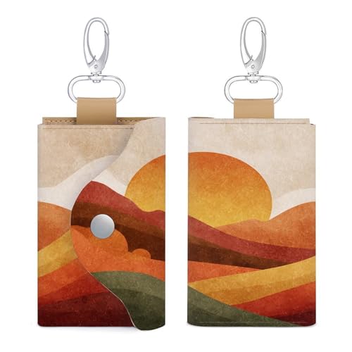 Minimalist Abstract Thanksgiving Sunset Key Holder Bag PU Leather ID Card Holder Keychains Case Cover for Men Women3