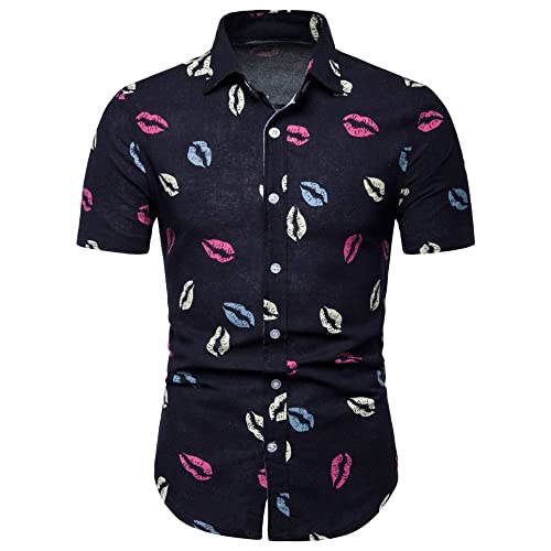Chemise hawaïenne légère et respirante en tissu fluide bleu marine manches courtes