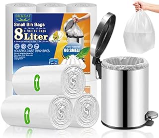 Bin Bags 8 Liter -Small Pedal Bin Bags Mini Garbage Bags Wastebasket Bin Liners for Bathroom Bedroom Office,White