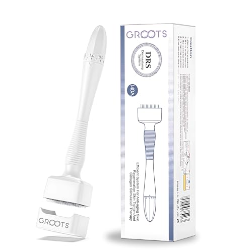 Image of GROOTS Derma Stamp for Hair Growth & Facial Spa | Titanium Coated Adjustable Needles 0.25mm to 3mm | 140 Microneedling Stamp for Skin Repair, Face, Hair & Beard Growth | Reduces Acne Scars | Safe & Effective To Use