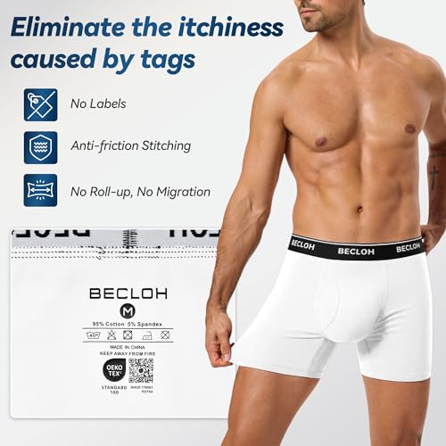 Men's Cotton Boxer Briefs 6 Pack Stretchy Soft Fitted Cotton Mens Trunks Underwear Multipack Breathable3