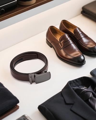 Image of CHAOREN Mens Dress Belt - Mens Ratchet Belt Leather for Dress Pant - Micro Adjustable Belts Fit Everywhere