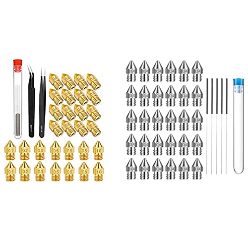 Lysee 3D Printer Parts & Accessories - 30 Pieces 3D Printer Extruder Nozzles 0.4mm MK8 Ender 3D Printer Extruder Nozzle with 42 Pieces 3D Printer Accessories - (Color: Silver Yellow)