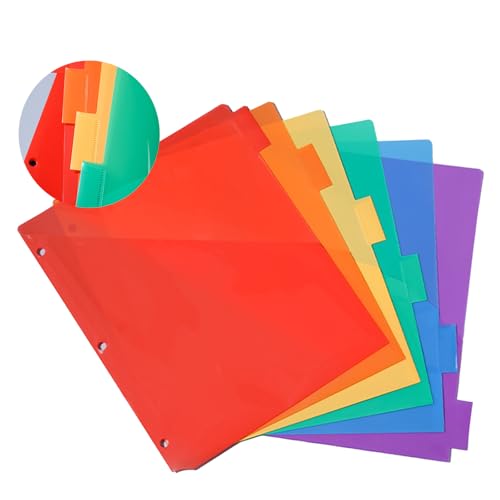 6 Count Binder Dividers with Front Pocket, Plastic Binder with Tabs, 3 Ring Binder Divider Folders, Notebook Dividers Subject Dividers with Pocket