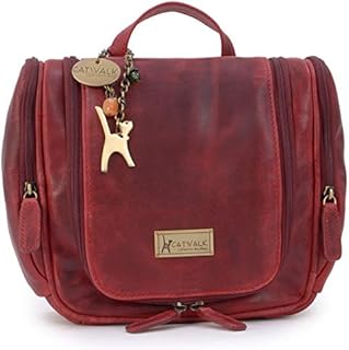 CATWALK COLLECTION HANDBAGS - Ladies Leather Hanging Travel Wash Bag - Cosmetic Make-up Organiser - Toiletry Overnight Bag - Maisie - Red
