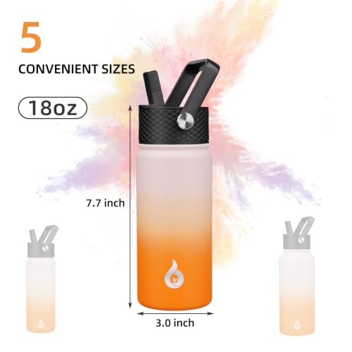 Image of BJPKPK Insulated Water Bottles with Straw Lid, 18oz Stainless Steel Metal Water Bottle, Cold Hot Thermo with 3 Lids, Leak Proof BPA Free Travel Cup, Wide Mouth Flasks, Thermo -Coral