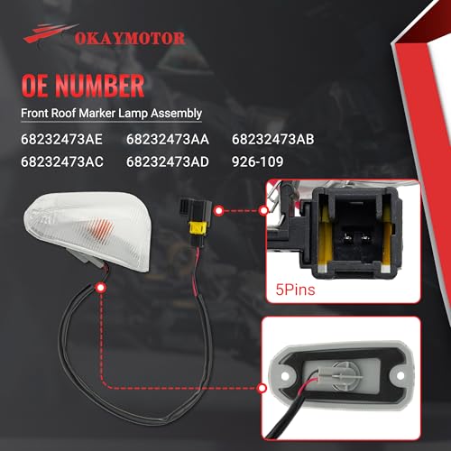 OKAY MOTOR 926-109 Front Roof Marker Lamp Assembly for 2014-2024 Ram ProMaster 1500 2500 3500 3.0L 3.6L 68232473AA 68232473AE
