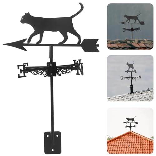 Veleta de viento de gato resistente en acero negro para jardín 5