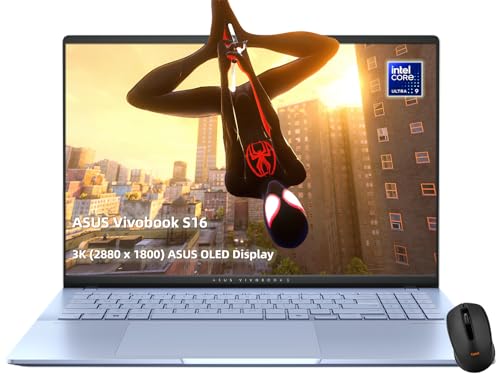 Image of ASUS Vivobook 16 inch OLED WQXGA+(2880x1800) Slim Laptop, Intel Core Ultra9 285H, Wi-Fi 7, RGB Backlit KB, 2X Thunderbolt 4, FHD Webcam, Windows 11Pro, Wireless Mouse (32GB RAM | 4TB SSD + Pro)