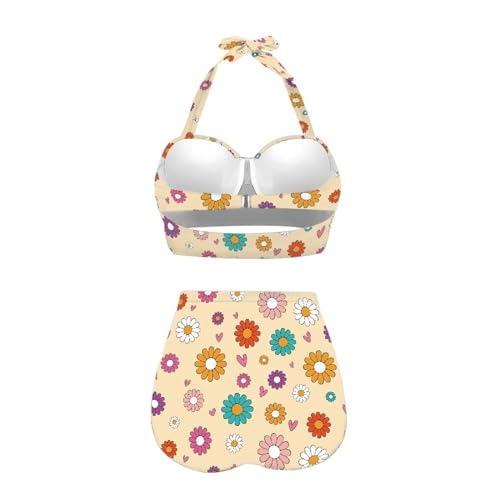 Suobstales Conjunto de biquíni feminino cintura alta controle de barriga frente única com parte infe