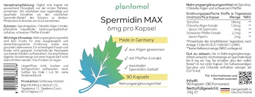 Spermidin Kapseln hochdosiert - Spermidin 6mg pro Kapsel - Spermidine Gehalt durch externes Labor bestätigt - Spermidin MAX - 3 Monatsvorrat