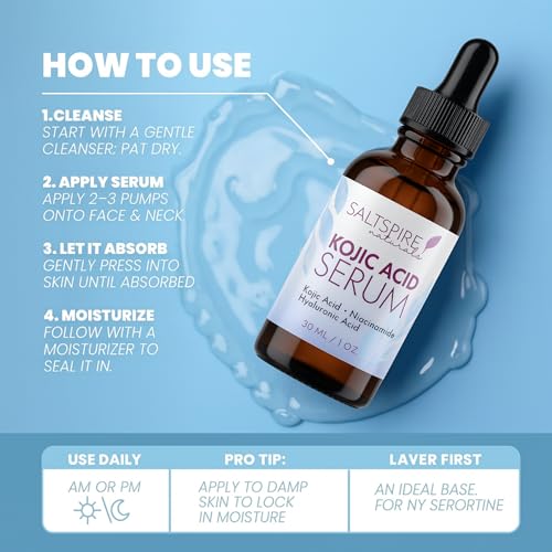 Image of Kojic Acid Serum - Skin Brightening & Pigmentation Control Face Serum with Niacinamide & Hyaluronic Acid | Fades Dark Spots, Evens Tone & Boosts Radiance | 30 mL / 1 oz