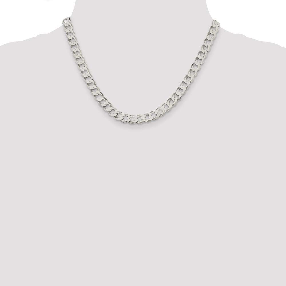 Chain Necklace White Sterling Silver Curb Flat 18 in 8 mm 8mm Close Link