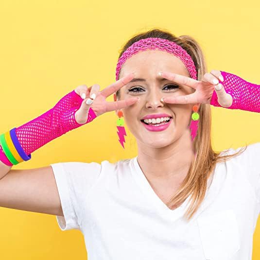 80s Neon Clip on Earrings Lightning Bolt Halloween Punk Retro Earrings for Women 80's Party Accessories - Image 5