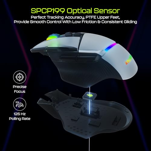 Image of Archer Tech Lab Wired Gaming Mouse| SunPlus SPCP199 Sensor, 6 DPI Levels (800-8000) High Precision|9 Programmable Buttons|7 RGB Light, 5 Million Clicks, Ergonomic 92g|for PC Laptop Mac(Recurve 800)