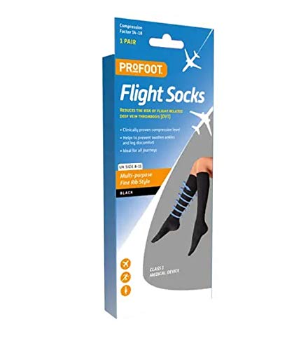 ProFoot Flight Socks Fine Rib Style 8-11 UK Size, Reduce The Risk of Flight Related Deep Vein Thrombosis (DVT) with Our Flight Socks. 1 Pair