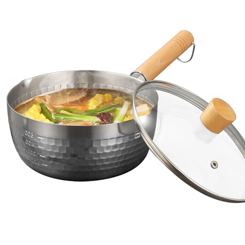 RSBFER Yukihira-Pfanne aus Edelstahl, traditioneller japanischer Antihaft-Topf mit Holzgriff zum Kochen, Nudeln, Suppen, heiße Milch,18cm/7in