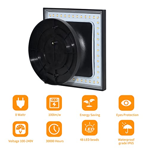 Led Wall Light Outdoor Indoor, Fudesy Modern Wall Sconce Ip65 Waterproof, 8W Warm White 3000K, Black Outside Wall Lighting Plastic Porch Light Fixture For House, Garage, Patio, Stair, Hallway (Square) #TOP1