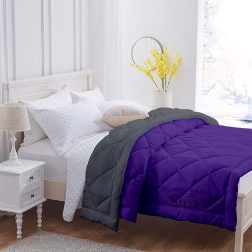 Image of 600 GSM Heavy Winter Double Bed Comforter | Microfiber, Breathable, Reversible,Soft, Lightweight & Machine Washable Comforter for Double Bed 90x100 Inch - PurpleDark Grey