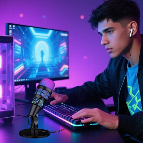 Microphone pour PC USB noir compatible Mac et Windows avec trépied de studio