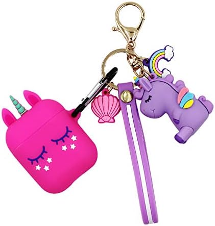 Bolley Joss Unicorn Airpods Case Cover Air Pods 2&1 Charging Silicone Case Soft Protective Skin Cute Keychain Strap Clip