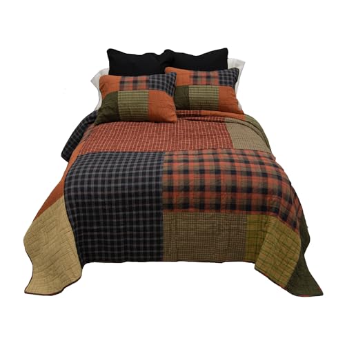 Donna Sharp King Bedding Set 3 Piece Woodland Square Cotton Lodge Quilt Set with King Quilt and Two King Pillow Shams Machine Washable
