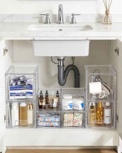 Image of Vtopmart 8 Pack Clear Pull-Out Under Sink Organizer Set (4 Large & 4 Small)