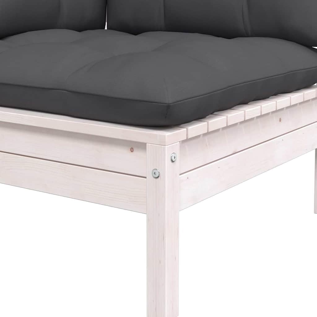 Sofá de jardín de 2 plazas en color blanco de madera maciza de pino con cojines, muebles modulares de terraza para jardín, sofá de exterior resistente y estable con flexible
