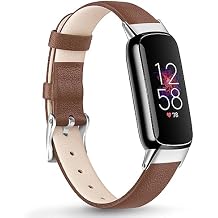 Vancle Leather Band Compatible with Fitbit Luxe, Slim Leather Strap Adjustable Replacement Band for Women & Men