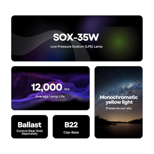 SOX 35W Low Pressure Sodium (LPS) Light Bulb - B22 - Monochromatic Yellow Light for Black Fire, Darkroom Safelight, Dark Sky Preservation - Philips SOX Lamp Replacement [Ballast not Included] - Thumbnail 2