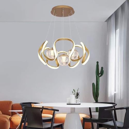 Image of Desidiya 3 Ball Zig Zag LED Pendant Light Gold Hanging Chandelier 3 Color | Adjustable hanging wires make it suitable for high ceilings, dining tables and living rooms.