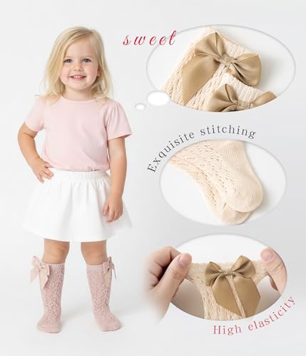 Image of CHUNG Toddler Baby Girls Knee Hight Stocking Cotton Socks 0-7Years Solid Color Bowknot Thin Spring Summer