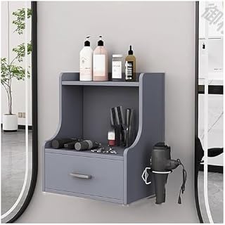 Professional Wall Mount Barber Styling Station with Drawer & Hair Dryer Holders - Gray (Model B) | Essential Beauty Salon Equipment for Hairdressers & Barbers
