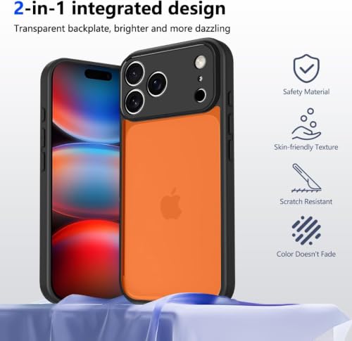 Image of VONZEE Clear Transparent Back Cover Case for iPhone 17 Pro with Camera Protection Anti Yellow Slim Fit Anti-Fingerprint & Lightweight Protective Cover-Black