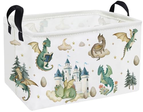 Image of Essme Rectangular Kids Baskets,Dinosaur Storage Box,Cute Basket for Kids with Handles for Room Decor, Book Bins,Shelf Basket.(Castle Dinosaurs