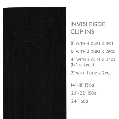 Image of WENNALIFE Invisi Edge Clip in Hair Extensions Real Human Hair, 16 Inch 130g 7pcs Jet Black Seamless Clip in Extensions Remy Hair Clip Ins Invisible PU Skin Weft Straight Extensiones De Cabello Hmano