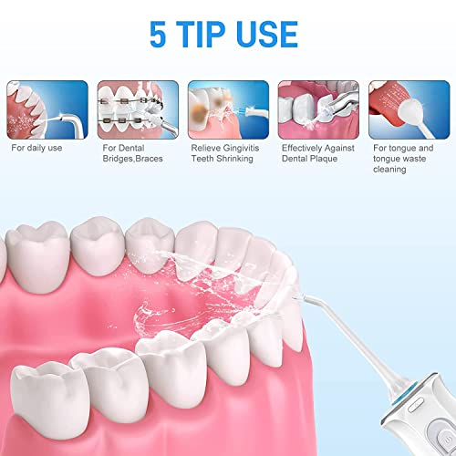 TUREWELL Kabellose Wasser-Zahnseide für Zähne, tragbare Munddusche mit 3 Modi, 6 Düsen, IPX7 wasserdichter wiederaufladbarer USB-Wasser-Zahnreiniger, kabelloser elektrischer Zahnstocher – Bild 5
