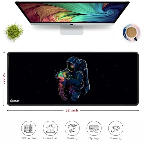 Image of Astronaut Space Mouse Pad 12x32 Inch 3mm Extended Gaming Desk Mat with Anti-Slip Rubber Base Mousepad for Smooth Surface Desk pad for PC & Laptop Use Waterproof & Stiched (Multicolour) Deskpad