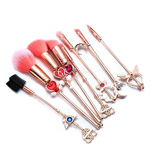 NIDONE Set med 8 st sminkborstar magisk sjöman måne sminkborste Sakura kosmetisk makeup verktygssats puder vätska grädde applikator rosa dragskoväska ingår (rosa och guld) sminkborste
