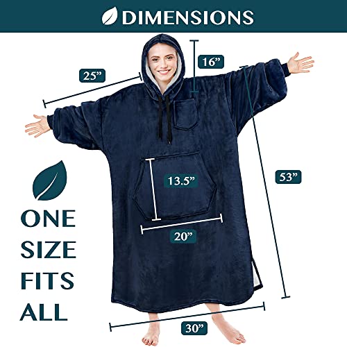 Pavilia Wearable Blanket Sweatshirt For Women Men, Navy Dark Blue, Warm Cozy Giant Blanket Hoodie, Fleece Sherpa Oversized Blanket Sweatshirt With Sleeves, Big Pocket #TOP4